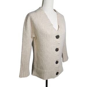 Madewell Alpaca Wool Cream Cardigan with Big Buttons Ribbed Cuffs and Hem XS